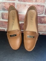 CALVIN KLEIN Beige Pebbled Leather Logo Flat Loafer Shoes Size 10 - £18.02 GBP