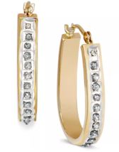 14k Yellow Gold Diamond Accent Pear-Shaped Hoop Earrings - £141.50 GBP