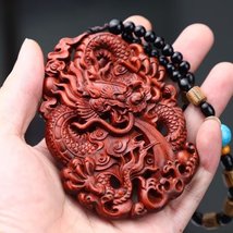 Chinese Dragon Rosewood Handheld Keychain Water Cloud Carving 7.5cm Art - $30.11 CAD