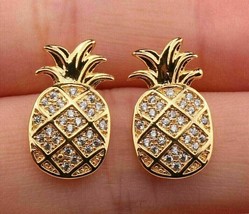 2.20Ct Round Simulated Diamond Pineapple Stud Earrings 14k Yellow Gold Plated - £90.99 GBP