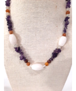 Vintage Amethyst Agate Milk Quartz Hand Knotted Bead Necklace 17&quot; Great ... - £14.77 GBP
