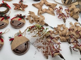 18 Rustic Christmas Ornaments Deer head, burlap Curl picks, Star, Fox, O... - $28.00
