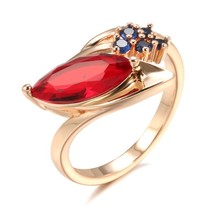 Luxury 585 Rose Gold Red Ruby Stone Ring for Women Mosaic Blue Natural Zircon Vi - £10.41 GBP