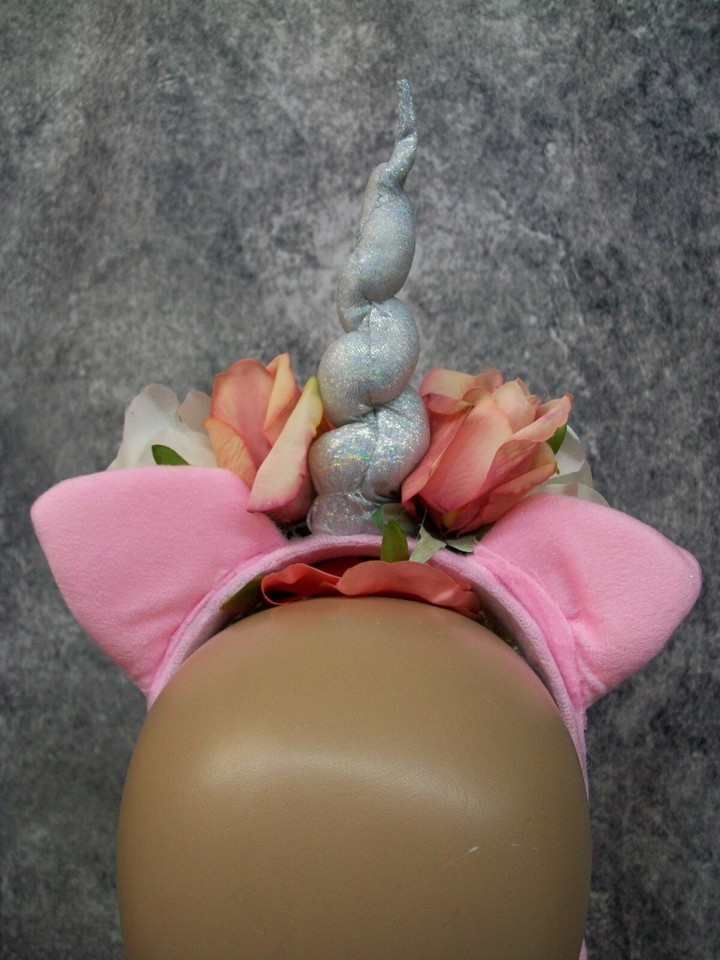 Fancy Unicorn Horn Flower Crown Headband w/ Ears Pearl Strands Fantasy Magical Item image 5