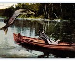 Comic Exaggeration Man in Canoe Fishing Giant Fish DB Postcard Y9 - £3.91 GBP