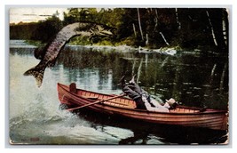 Comic Exaggeration Man in Canoe Fishing Giant Fish DB Postcard Y9 - $4.90