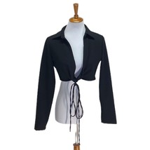 NWT Womens Size Medium Zara Black Shirt Style Crop Top with Tie - £13.12 GBP