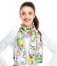 Lightweight Tropical Leaves Monkey Animal Zoo Theme Silk Feeling Fashion Scarf - £7.98 GBP