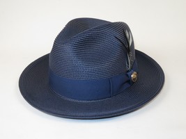 Men's Milani Straw Braided Fedora Hat Soft Crushable FDS-002 Solid Navy image 3