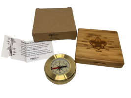 New Zipline Official Boy Scouts Of America Brass Compass In Bamboo Box w... - $38.36