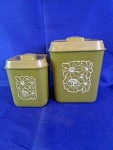 Set Of Two Vintage Retro Olive Green Canisters Plastic W/ Brown Lid MADE... - £11.03 GBP