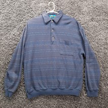 VTG Timber Ridge Traders Long Sleeve Polo Shirt Men Medium Blue Striped - $15.23