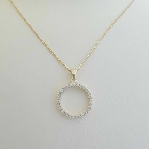 Eternity Circle 1CT Simulated Diamond Pendant Yellow Gold Plated Silver 18&quot; - £85.45 GBP