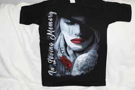 In Loving Memory Lady Crying Tattoo Rose Cross T-SHIRT - £9.00 GBP