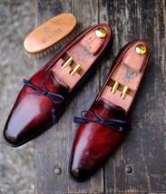 Men&#39;s Handmade Burgundy Loafer Cowhide Leather Moccasins Dress Formal Shoes - €111,47 EUR+