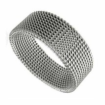 Silver Tone Stainless Steel Mesh Flexible Unisex Fashion Ring Band 8mm - £11.95 GBP