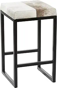 Deco 79 Leather Counter Stool Cowhide with Black Metal Base, 14&quot; x 14&quot; x... - $259.99