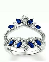 1.50 ct Round Cut Simulated Blue &amp; White Guard Wrap 18K white Gold Plated Ring - £84.55 GBP