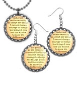 Serenity prayer Earrings and necklace set great gift silver color set - $163.27 MXN