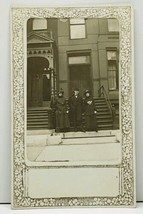 RPPC Ladies and Gent Posing on Marble Steps of Townhomes Postcard H11 - £7.03 GBP