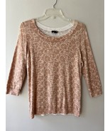 Talbots Sz M Pullover Knit Blouse Sweater Top Beige Floral Stretch Crew ... - $28.94 CAD