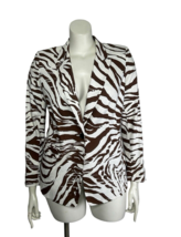 Lafayette 148 Blazer White Brown Animal Print Size 14 Zebra Jacket - £14.94 GBP