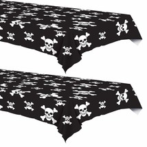 Pirate Party Skull &amp; Crossbones Black Plastic Table Covers, 54&quot; 108&quot; (2 Pack) - £10.95 GBP