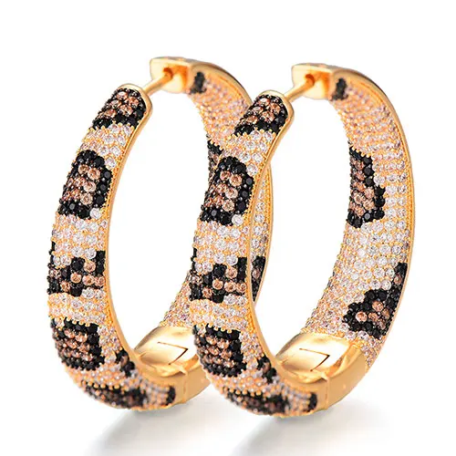 Luxury Leopard Statement Big Hoop Earrings For Women Wedding Cubic Zircon CZ DUB - £43.79 GBP