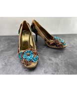 BCBGMaxazria Heels Women 6B Shoes Brown Leather Velvet Flower Comfort Pumps - €29,57 EUR