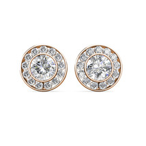 14K Yellow Gold 1.5Ct Created Round Diamond Bezel Halo Cluster Stud Earrings - £117.50 GBP