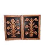 Wooden Hand Carved Leave &amp; Flower Plant Wall Plaques Set of 2 Boho MCM V... - $92.68 CAD