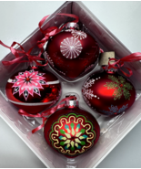 Vtg Unique Treasures 4 Piece Red Painted Glass Teardrop Christmas Orname... - $49.49