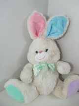 Kellytoy plush cream beige tan bunny rabbit pastel feet ears pink blue green bow - £23.73 GBP