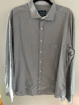 Tweed Button Down Shirt-Massimo Dutti -Grey Long Sleeve Casual Fit Mens 2XL - $12.38