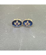 Vintage Masonic Cufflinks Gold Tone Blue Enamel Square &amp; Compasses Freem... - €30,03 EUR