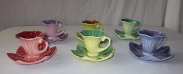 Vtg 1947 Kipp Signed China Demitasse Cup &amp; Saucer Leaf Shape Flowers Set 12 Pc - £99.55 GBP