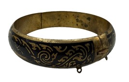 VTG Brass Tone Siam Enamel Hinged Bangle Bracelet Boat Broken Safety Cuff - €29,75 EUR