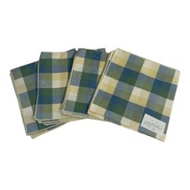 Set of 4 Plaid Cloth Napkins Blue &amp; Yellow 100% Cotton 17” Vintage Cotta... - £16.97 GBP