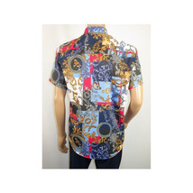 Men's Sports Shirt by MIZUMI Medallion Floral Printed Short Sleeves M647 Blue image 11