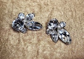 Vintage 1950s Sherman Clear Ice Rhinestone Earrings Clip Ons Signed MCM - £54.26 GBP
