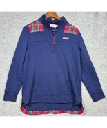 Vineyard Vines Womens S Top Navy Plaid Pullover Half Zip Sweatshirt Casual - $15.57