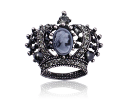 Crown Brooch Stunning Vintage Look Antique Silver Plated Stones ROYAL Princess G - £15.98 GBP