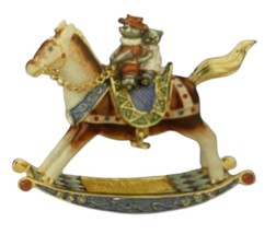 Jeweled Enameled Pewter Christmas Rocking Horse Hinged Trinket Ring Jewe... - £21.00 GBP