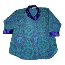 Victoria&#39;s Secret Silky Purple Pajama Shirt Paisley L Satin Collared But... - $56.09
