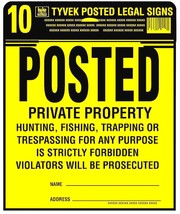 10 Posted Private Property Tyvek Sheet Signs 11&quot;x11 Legal Sign Yellow HY-KO PP-1 - £20.86 GBP