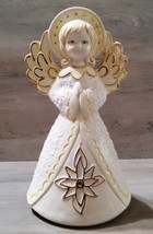 Vintage Ceramic Handpainted Christmas Angel White Gold Textured Robe 8&#39;&#39; - £21.78 GBP