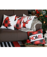 Christmas Winter Throw Pillow Covers 4PC Set Square 18X18 White Red Blac... - £41.46 GBP