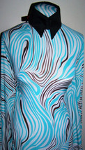 Aqua and Chocolate Brown Zebra Print Nylon Lycra Stretch Fabric 1 Yard 18 Inches - £28.47 GBP