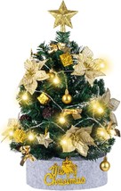 2FT Pre-Lit Mini Tabletop Christmas Tree Small Artificial Ornaments Gold... - $23.75