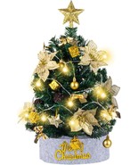 2FT Pre-Lit Mini Tabletop Christmas Tree Small Artificial Ornaments Gold... - $436.41 MXN